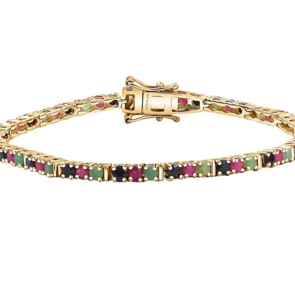 Karis Emerald, Ruby, and Sapphire Bracelet 7.25” Natural stones 6 ctw